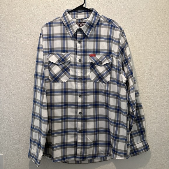 DIXXON Other - Dixxon Flannel Shirt Mens Large Adams Polishes RINSER White Gray Blue LS